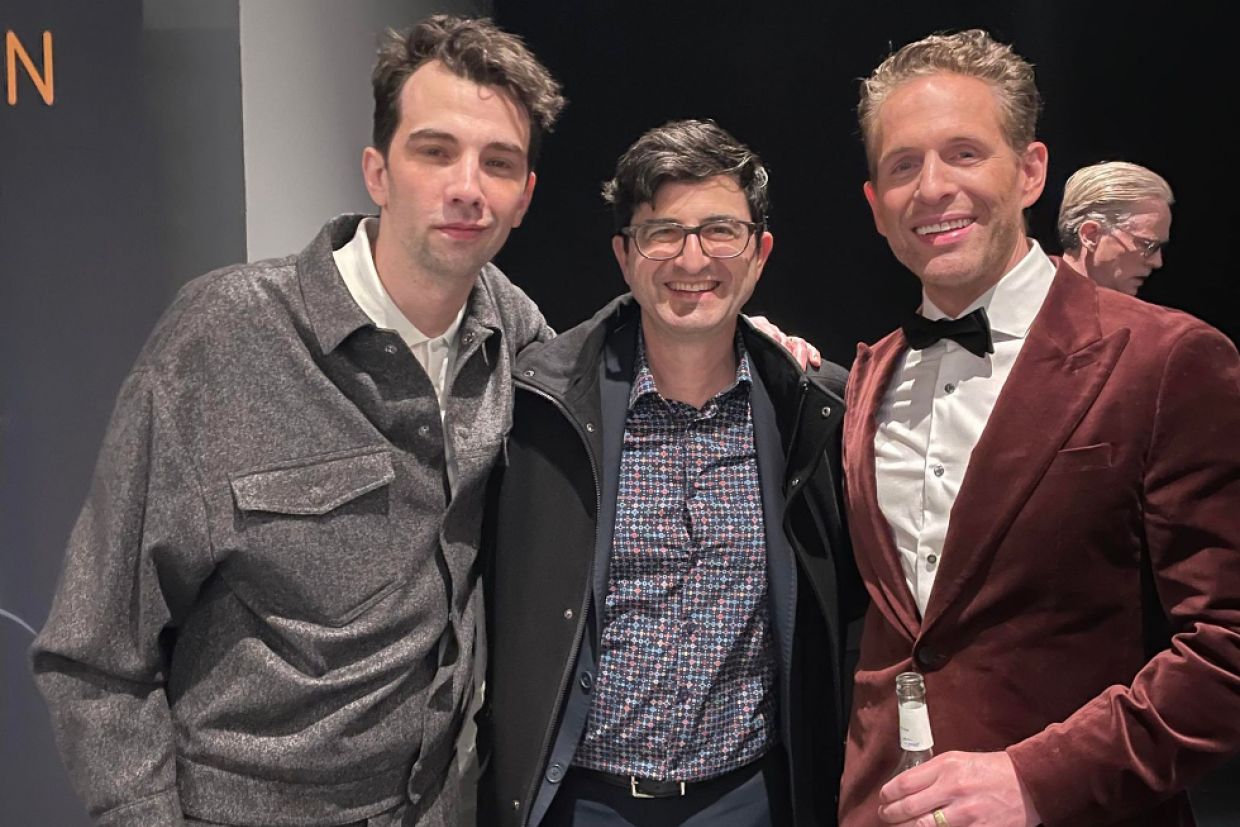 Sean Silcoff, Com’92, with BlackBerry stars Jay Baruchel and Glenn Howerton at the Berlin International Film Festival.