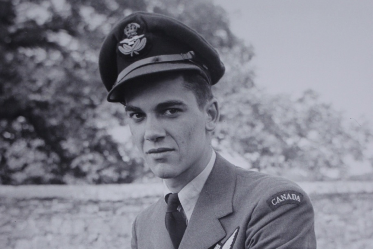 A young Stuart Crawford in his Canadian military uniform looking at the camera