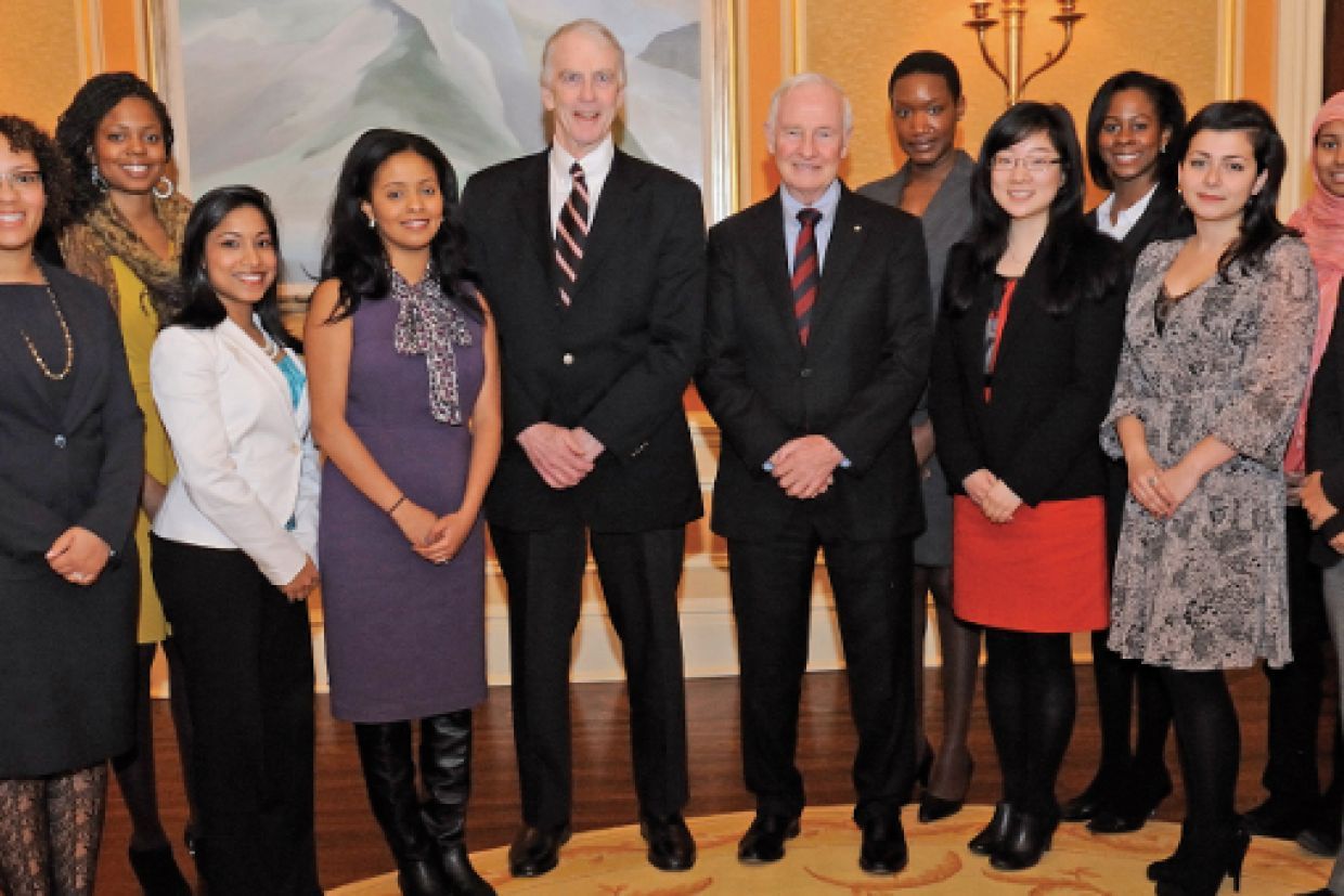 Bruce Alexander, fourth from left, stands with other members of The Shadow Cabinet and former Governor General David Johnston, Law'66