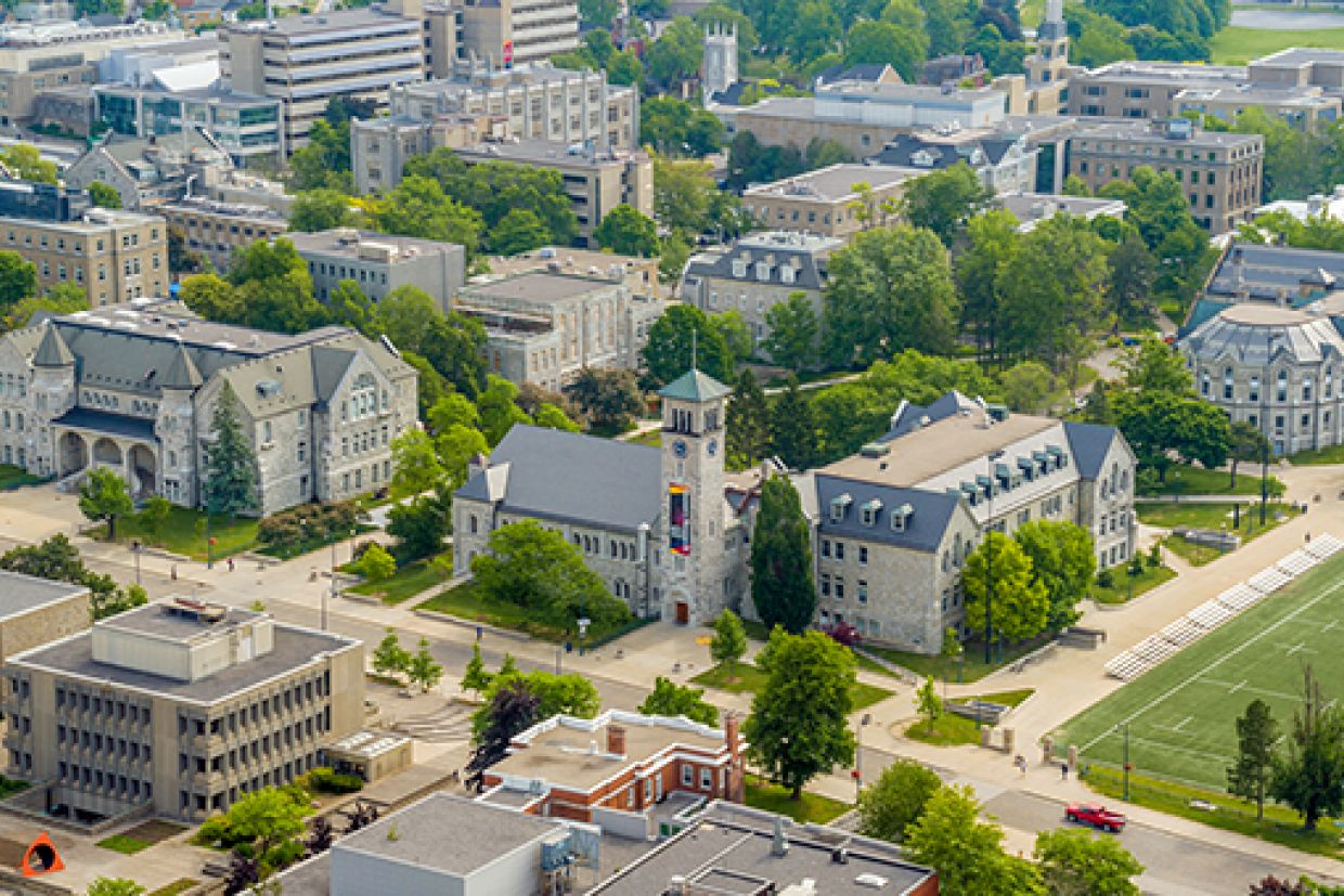 Drone shot of Queen's campus