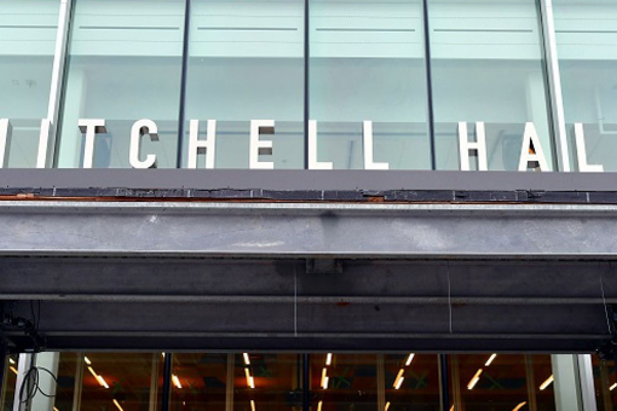 entrance sign for Mitchell Hall 