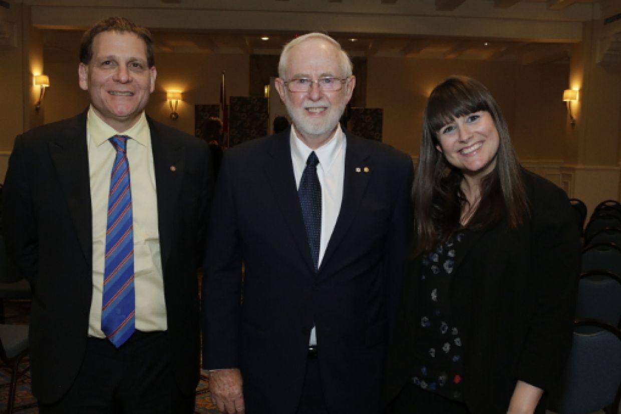 [Principal Daniel Woolf, Dr. Art McDonald and Jenn Pelley]