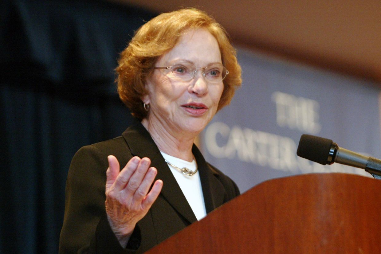 Rosalynn Carter standing at a podium