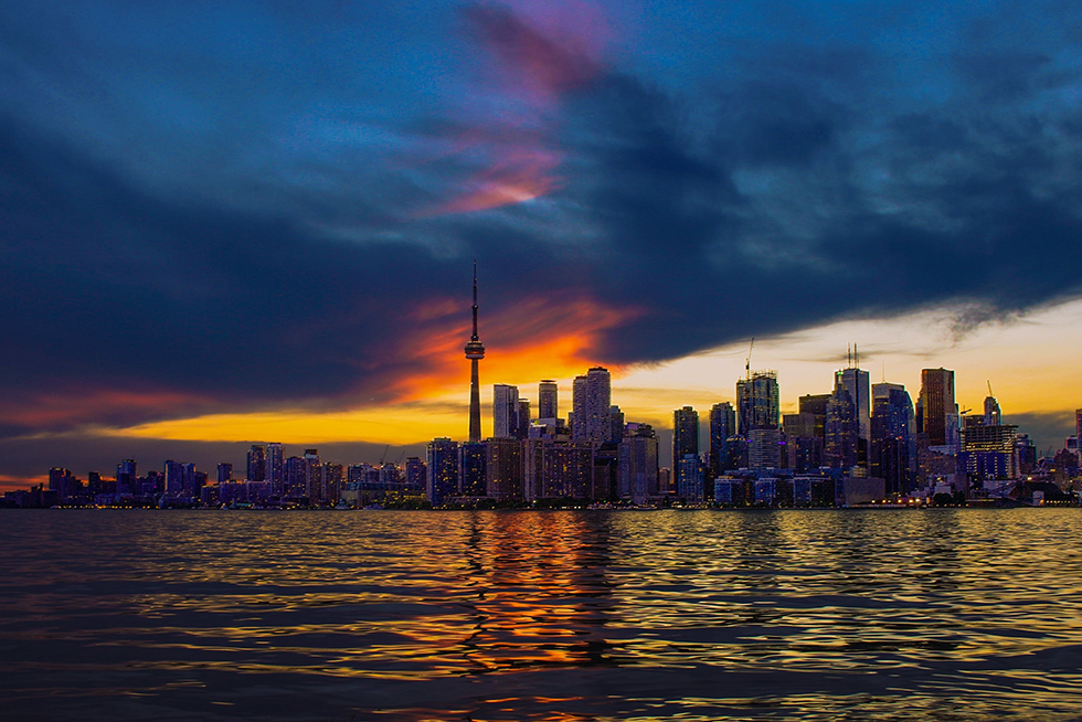Toronto skyline with a tricolour sky