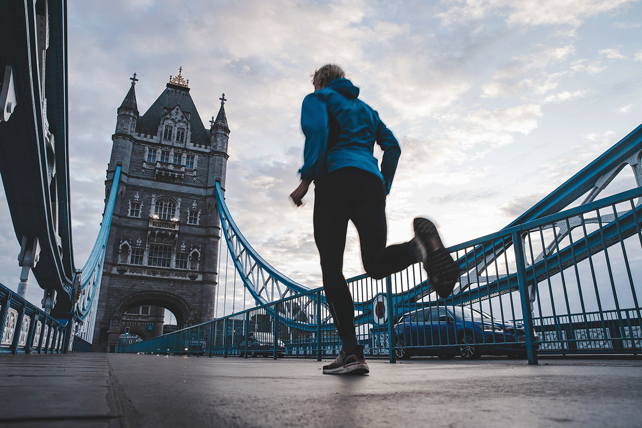A runner on London's Tower Bridge