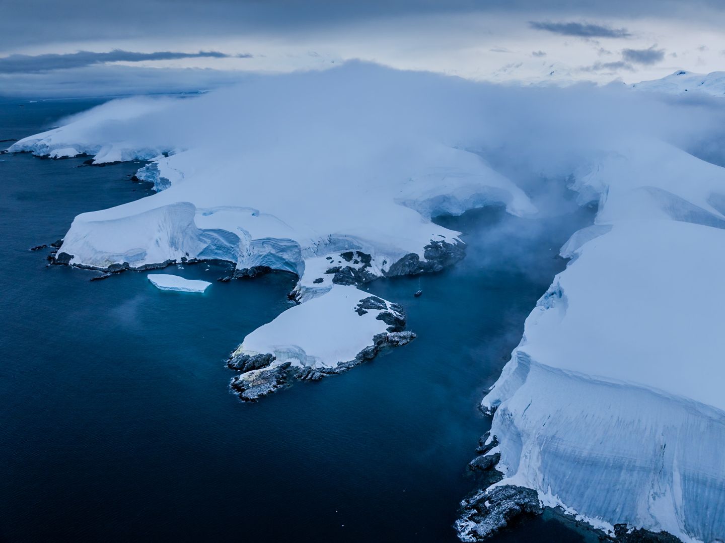 An aerial view of ice in Antarctica.