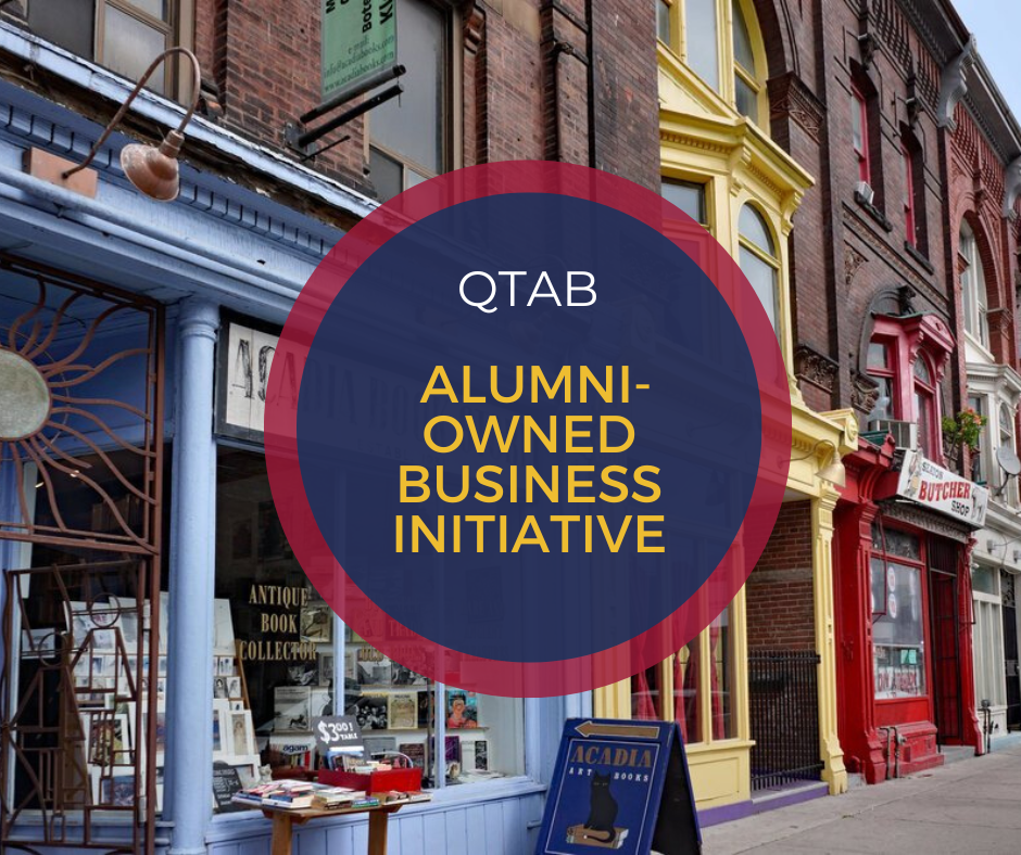 Toronto Alumni-Owned Business Initiative logo set in front of a row of businesses