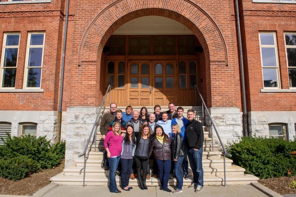 BCom'01 Class in front of Goodes Hall at Homecoming 2016