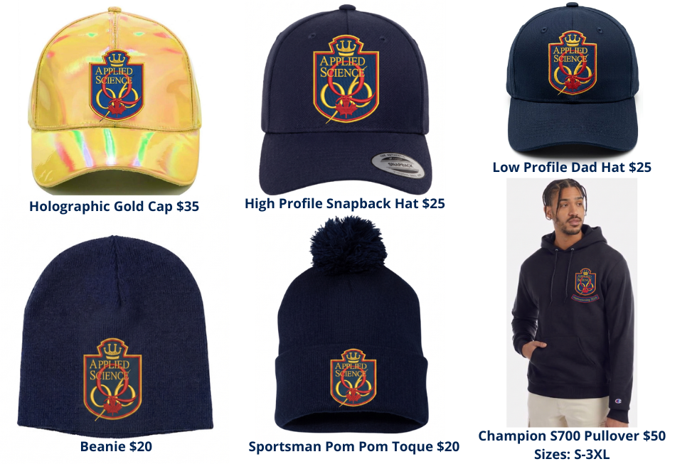 5 hats with Sc'96 crest and a pullover sweater 