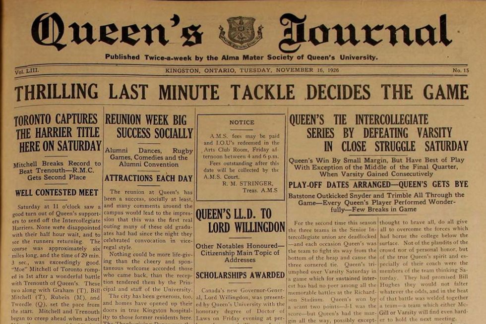 Picture of Queen's Journal edition from 1926