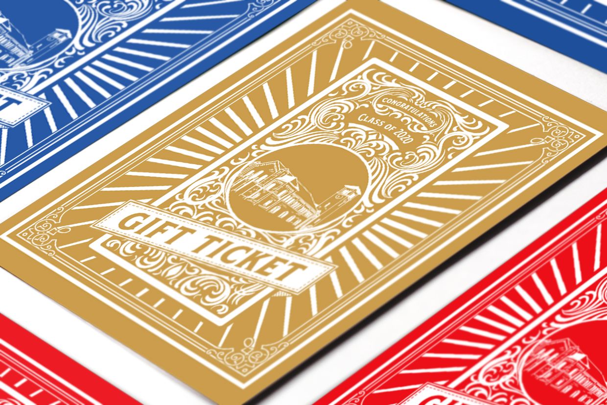 Gold, blue, and red tickets