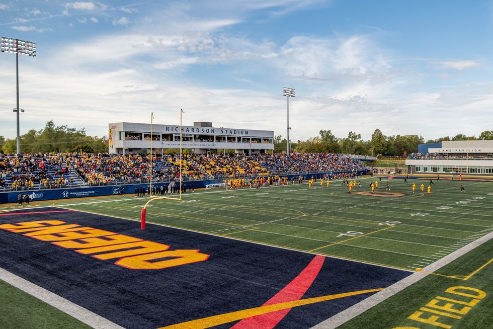 A panoramic view of Richardson Stadium, showcasing a football field and seating for spectators.