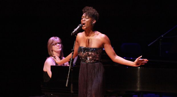 Alumna, Jewelle Blackman performs at the Isabel during the unveiling of the Dan School of Drama and Music.