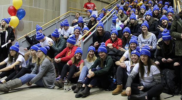 Students wearing Bell Let's Talk hats.