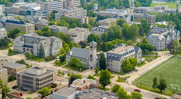 Drone shot of Queen's campus