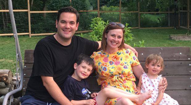 James and Sarah with children Oscar and Astrid