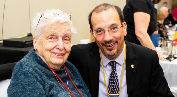 Dean Kevin Deluzio (Sc'88) with alumna Nancy(Moffat) Scarth (BSc'49)