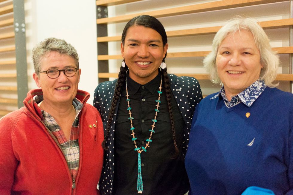 Dr. Nancy Tatham (left), Dr. James Makokis (centre), and Donna Henderson.