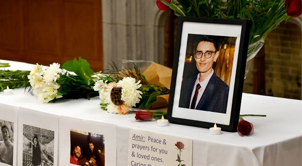 Flowers and photo of Amir Moradi