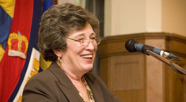  Karen Hitchcock speaks at a reception
