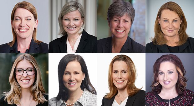 Headshots of 8 alumnae on most powerful list
