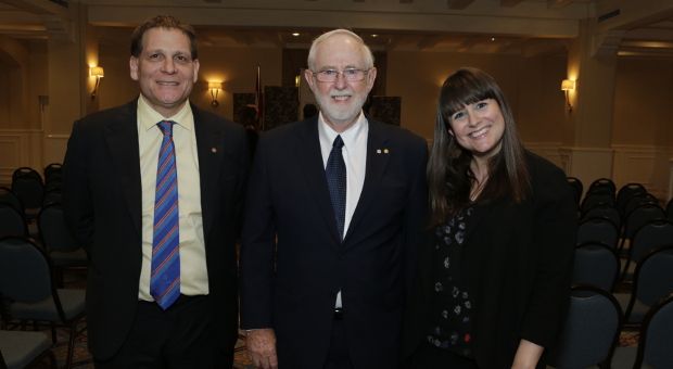 [Principal Daniel Woolf, Dr. Art McDonald and Jenn Pelley]