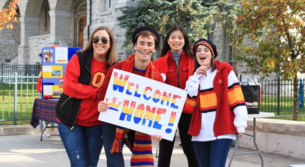 a group of alumni at spirit corner 