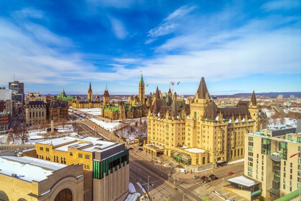 A view of the Parliamentary District in Ottawa in winter
