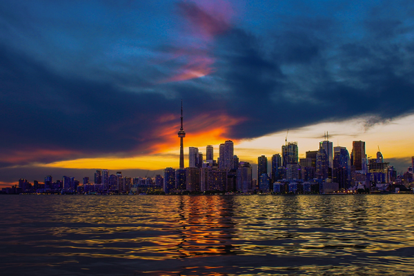 Toronto skyline with a tricolour sky