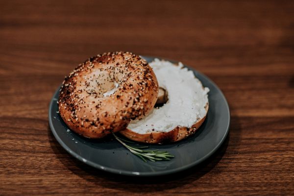 A bagel on a plate
