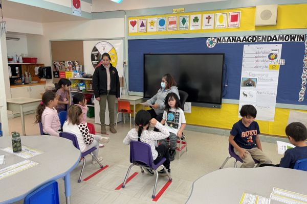 Ngwaagan Whitehawk-Eshkibok in her classroom.