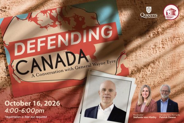 a canada map lays on a log with a photo of general wayne eyre, stefanie von hlatky, and patrick deane