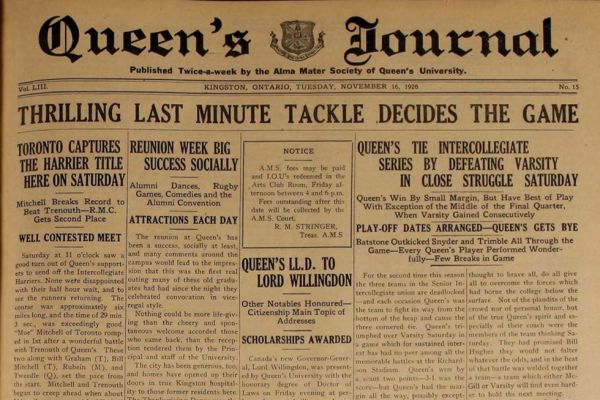 Picture of Queen's Journal edition from 1926