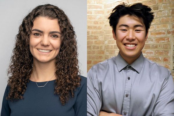 Kate Jennings, Sc’21, CIB’21 (left), and Max Yuen, BNSc’25, are helping fellow young alumni connect through their volunteer roles with the Calgary and Vancouver alumni branches.