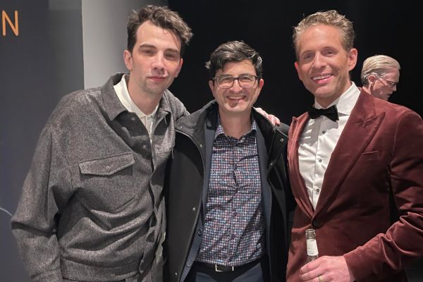 Sean Silcoff, Com’92, with BlackBerry stars Jay Baruchel and Glenn Howerton at the Berlin International Film Festival.