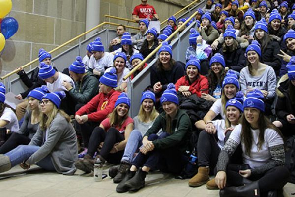 Students wearing Bell Let's Talk hats.