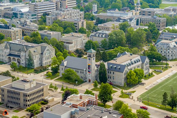 Drone shot of Queen's campus
