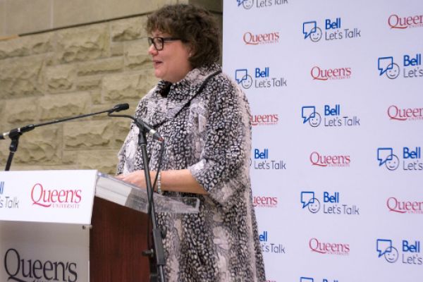 Dr Heather Stuart addresses students at Bell Let's Talk funding announcement