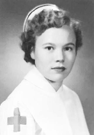 Portrait of Helen Ann Johnson (Herron) in the 50s, wearing her nursing uniform.