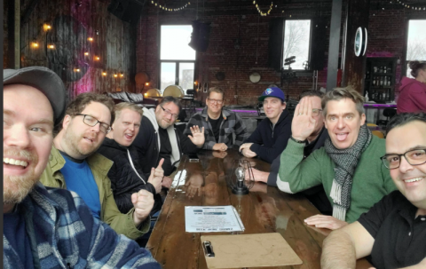 Brett Christopher (Artsci'97), Frank Cipolla (Artsci’98), Tim Evans (Com'99), James Freeman (Com'99), Paul Levia (Artsci’97, MIR’98), Michael Payne, and Justin Skinner (Artsci'98) and Jim Vlahos (Artsci’98) are celebrating 20 years of rivalry in their annual fantasy hockey pool