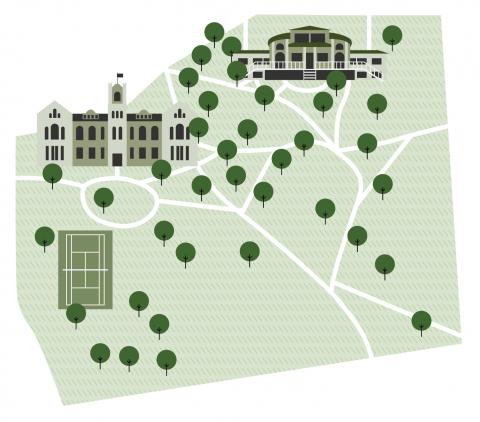 Illustrated map of Snodgrass Arboretum