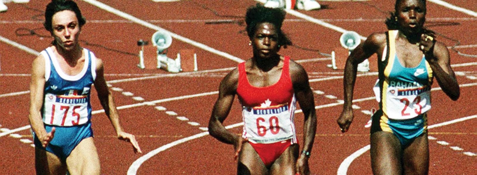 Angela Bailey (middle) competing in the 100-metres event at the 1988 Olympic games in Seoul.