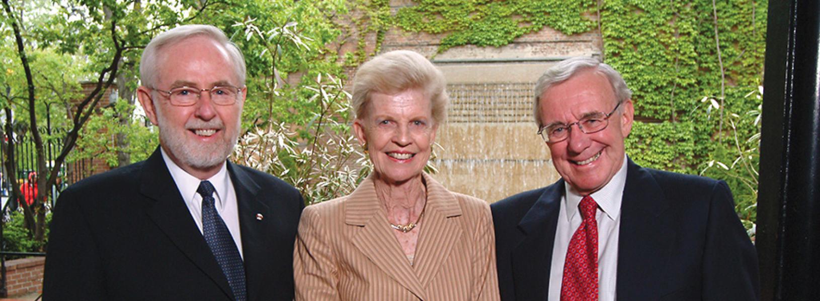 Art McDonald with Gordon and Patricia Gray at a reception held for them in Toronto. When the three “talked neutrinos,” the Grays learned from Dr. McDonald that there are about “a zillion neutrinos” in a single atom.