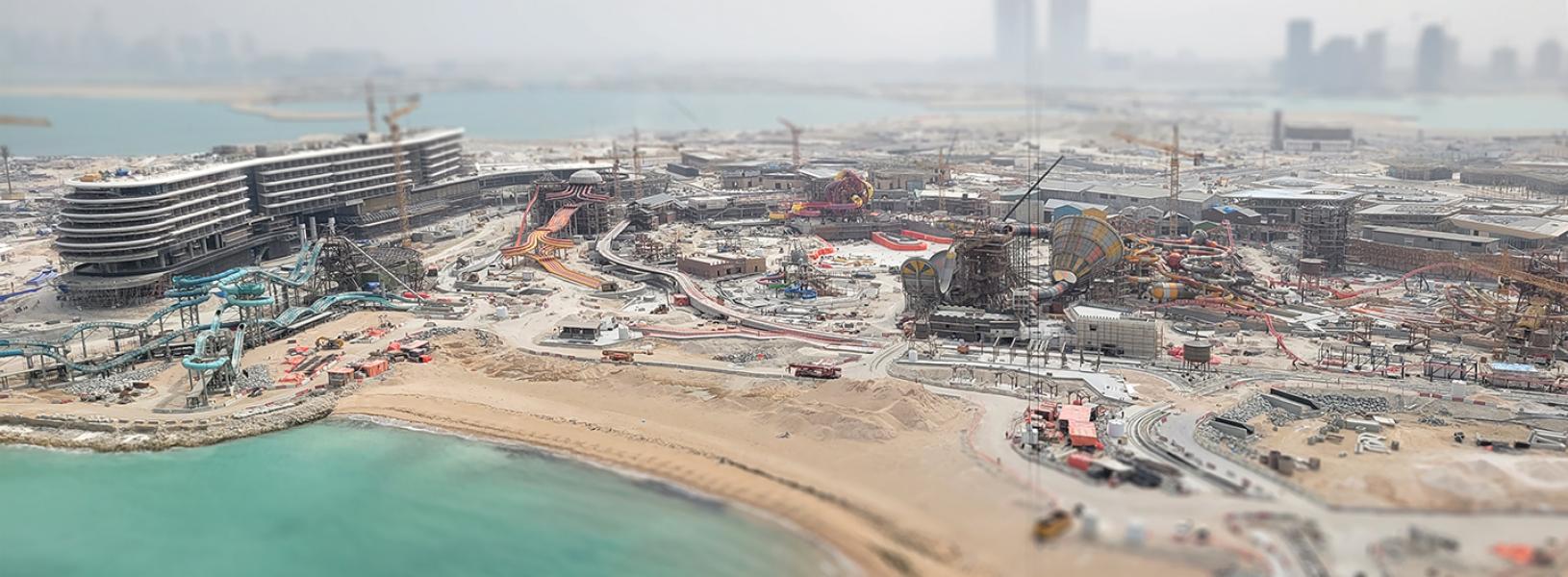 A panoramic view of the waterslide park being constructed in Qatar