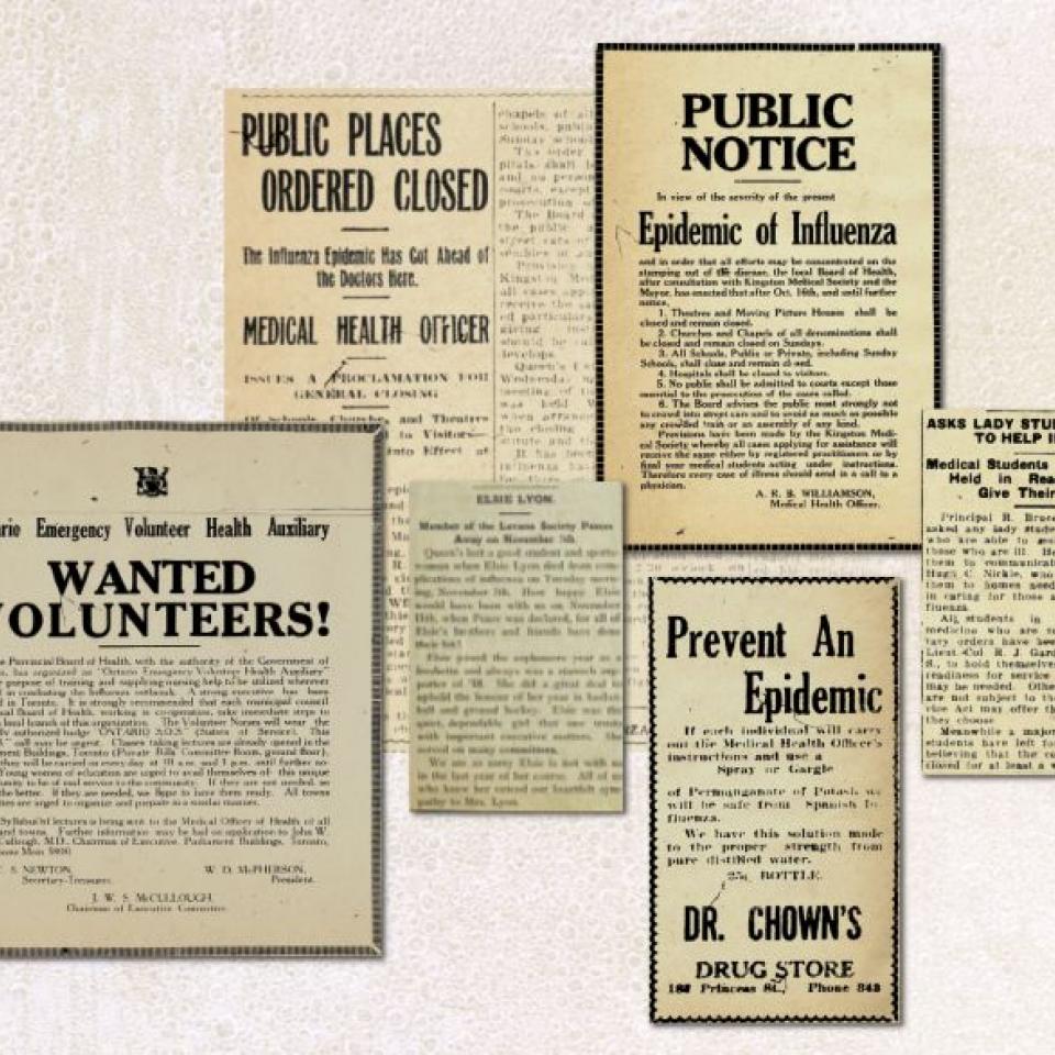 Collage of public notices about the Spanish Flu