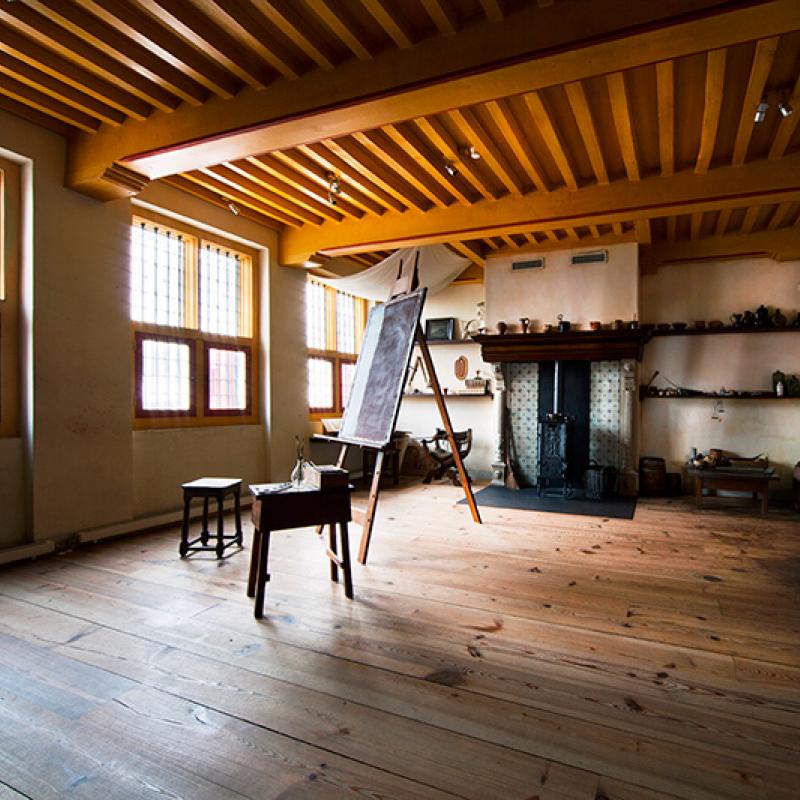 Rembrandt's studio at his long-time home in Amsterdam. The artist declared bankruptcy in 1656 and was evicted from this house in 1658. The house is now Museum Het Rembrandthuis, the Rembrandt House Museum.