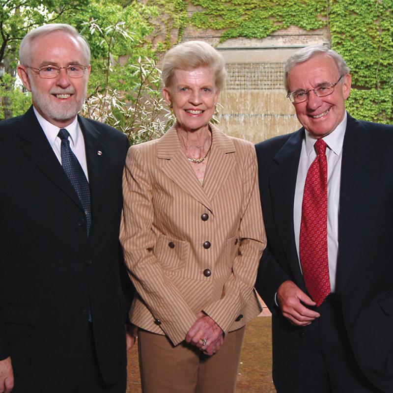 Dr. Art McDonald, the inaugural chair of the Gordon and Patricia Gray Chair in Particle Astrophysics, pictured with Patricia and Gordon Gray.