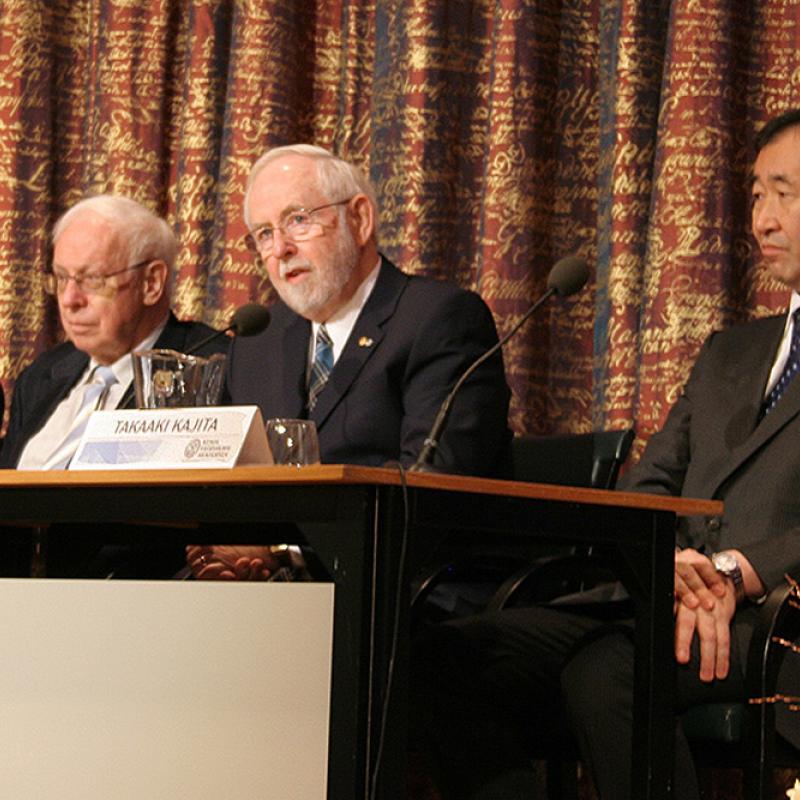Dr. Art McDonald at the press conference with the Nobel Laureates