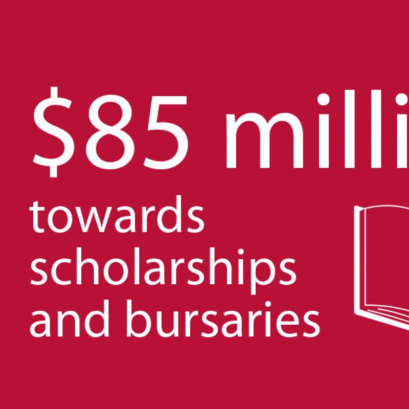 $85 million towards scholarships and bursaries