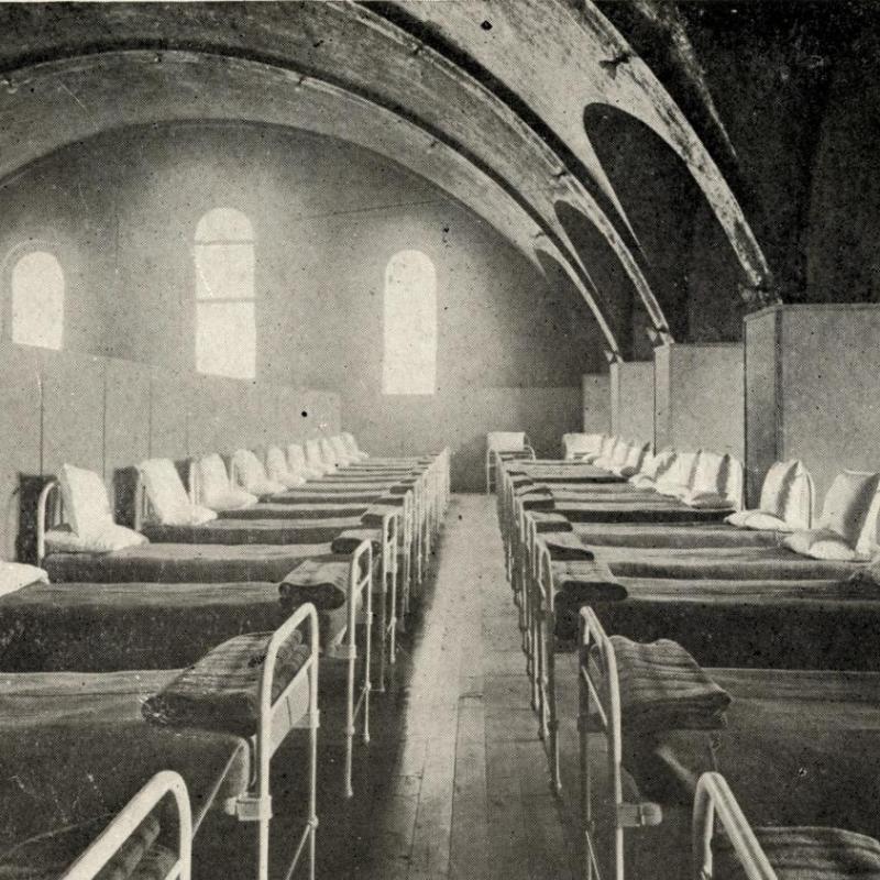 Grant Hall was turned into a military hospital in 1917. In the fall of 1918, it became an influenza hospital as well.